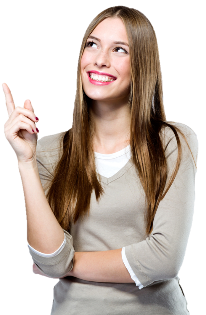 Happy woman in brown shirt