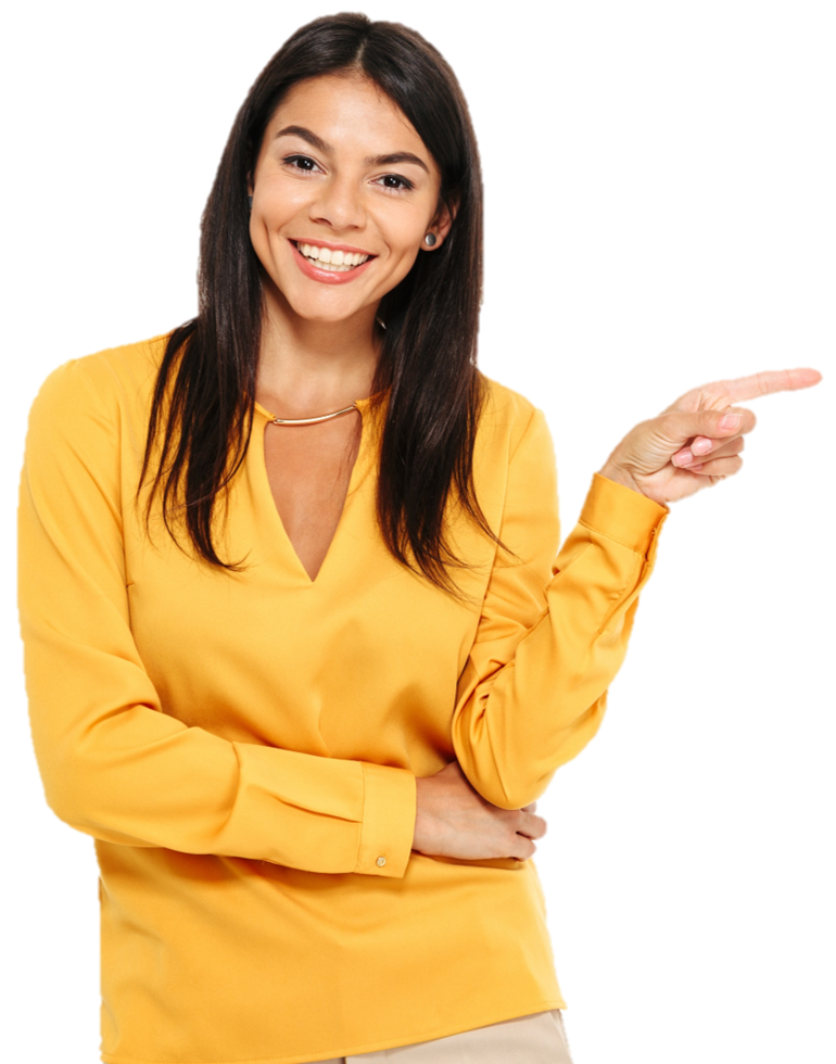 Happy woman in yellow shirt